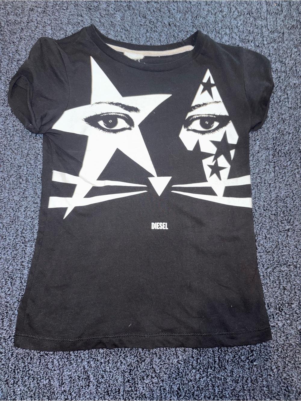 Archival Diesel Black Tee with White Star & Eye Graphic